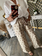 PANTALON LIN POIS  BEIGE TU 36/42 PETIT 44