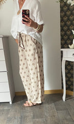 PANTALON LIN POIS  BEIGE TU 36/42 PETIT 44