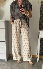 PANTALON LIN POIS  BEIGE TU 36/42 PETIT 44