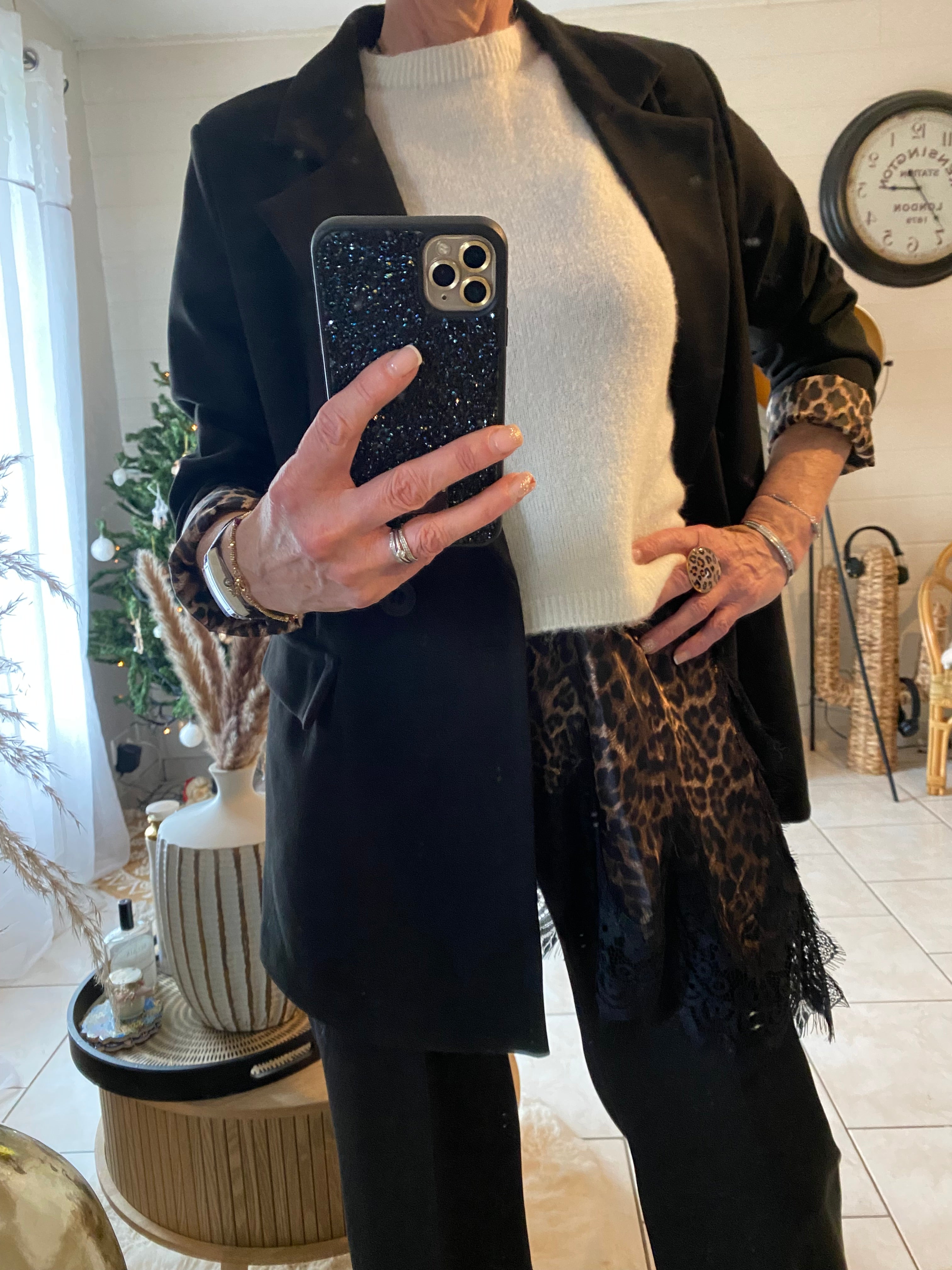 VESTE BLAZER CHAUDE NOIRE LEOPARD TU 36/44