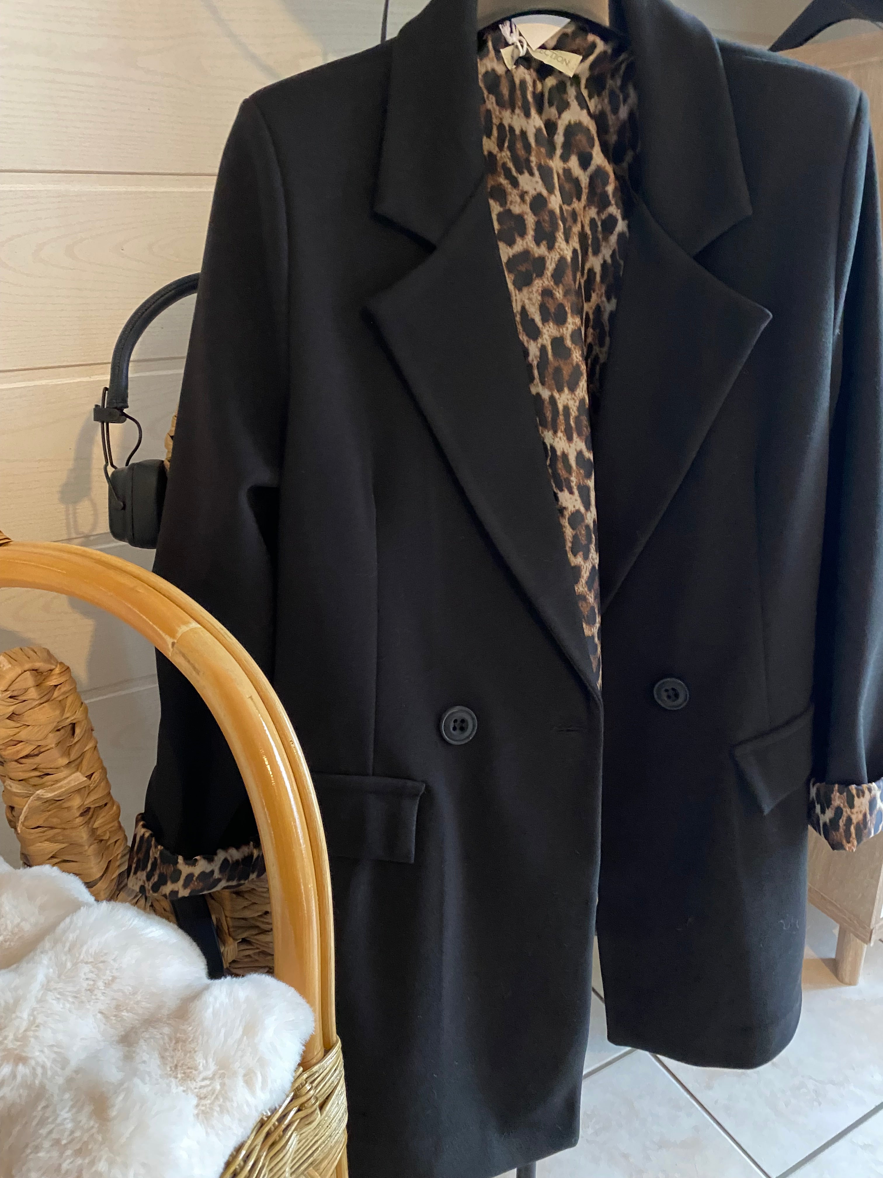 VESTE BLAZER CHAUDE NOIRE LEOPARD TU 36/44