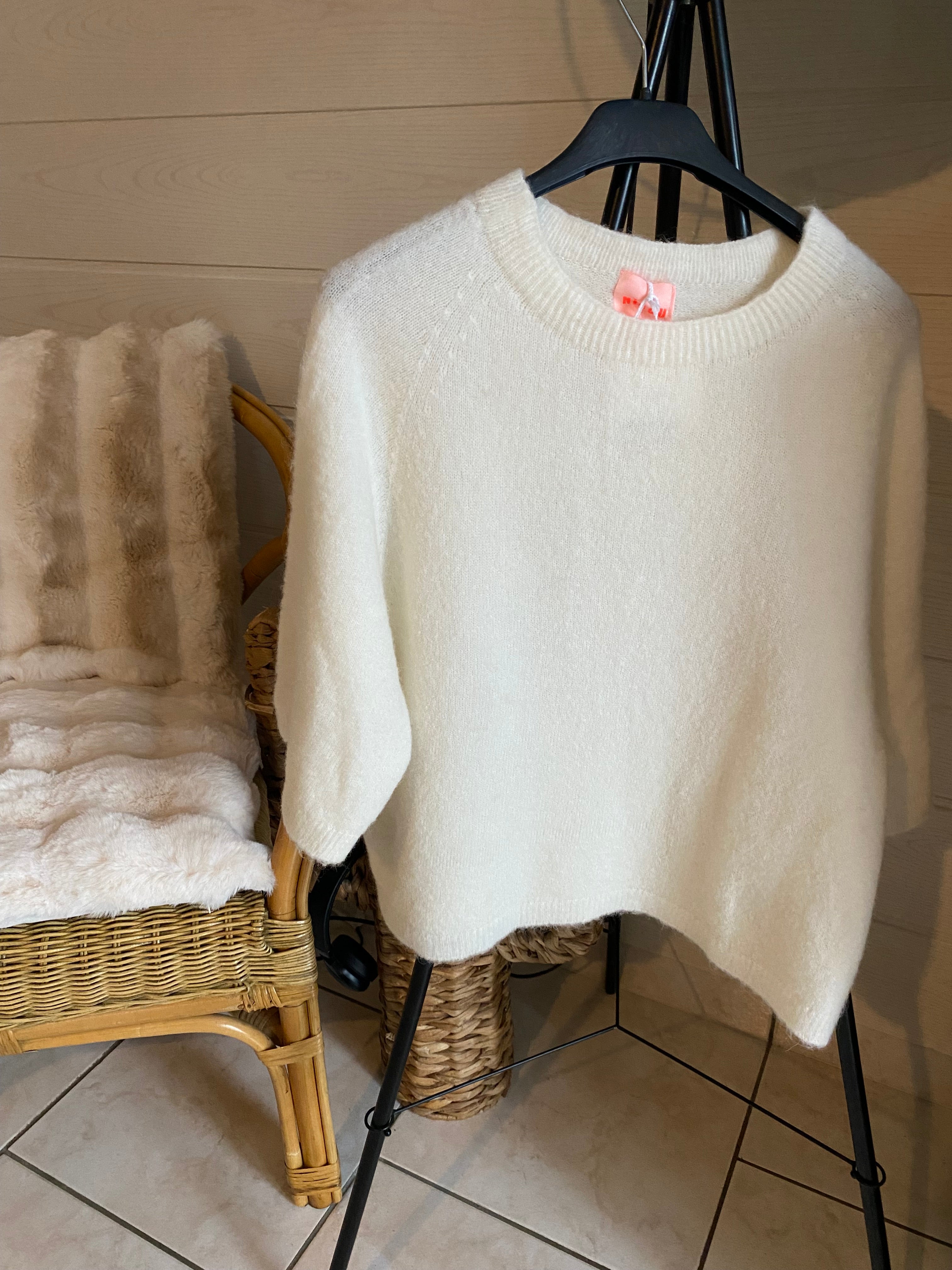 PULL NINOU MANCHES COURTES ECRU  TU 36/42  BABY ALPAGA