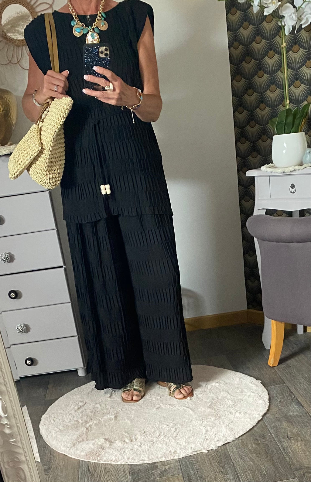 ENSEMBLE   PANTALON GAUFFRE  NOIR TU  36/48