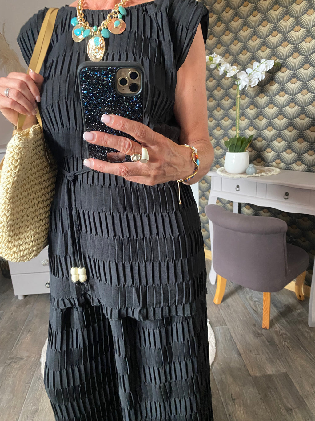 ENSEMBLE   PANTALON GAUFFRE  NOIR TU  36/48