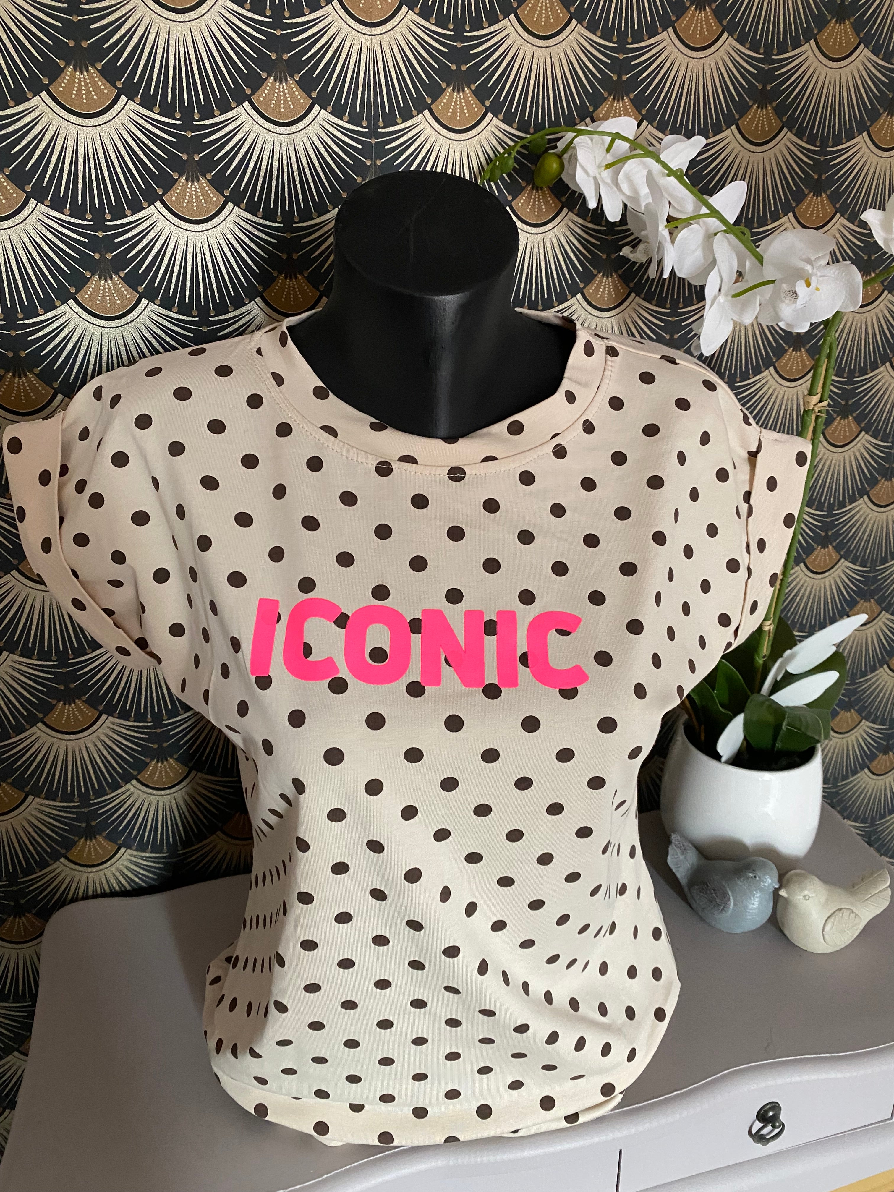 T-SHIRT ICONIC BEIGE POIS CHOCO  TU 34/40