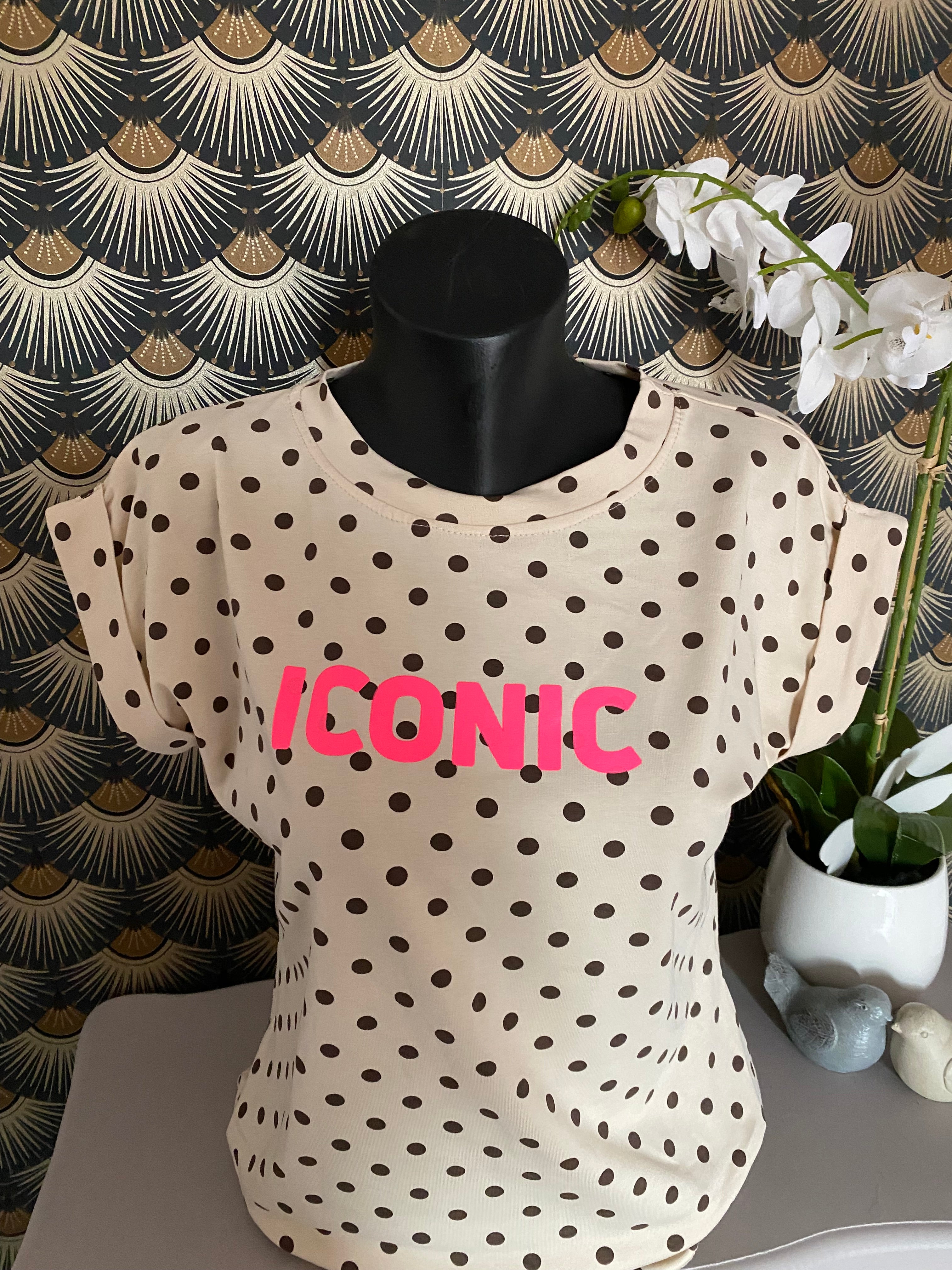 T-SHIRT ICONIC BEIGE POIS CHOCO  TU 34/40