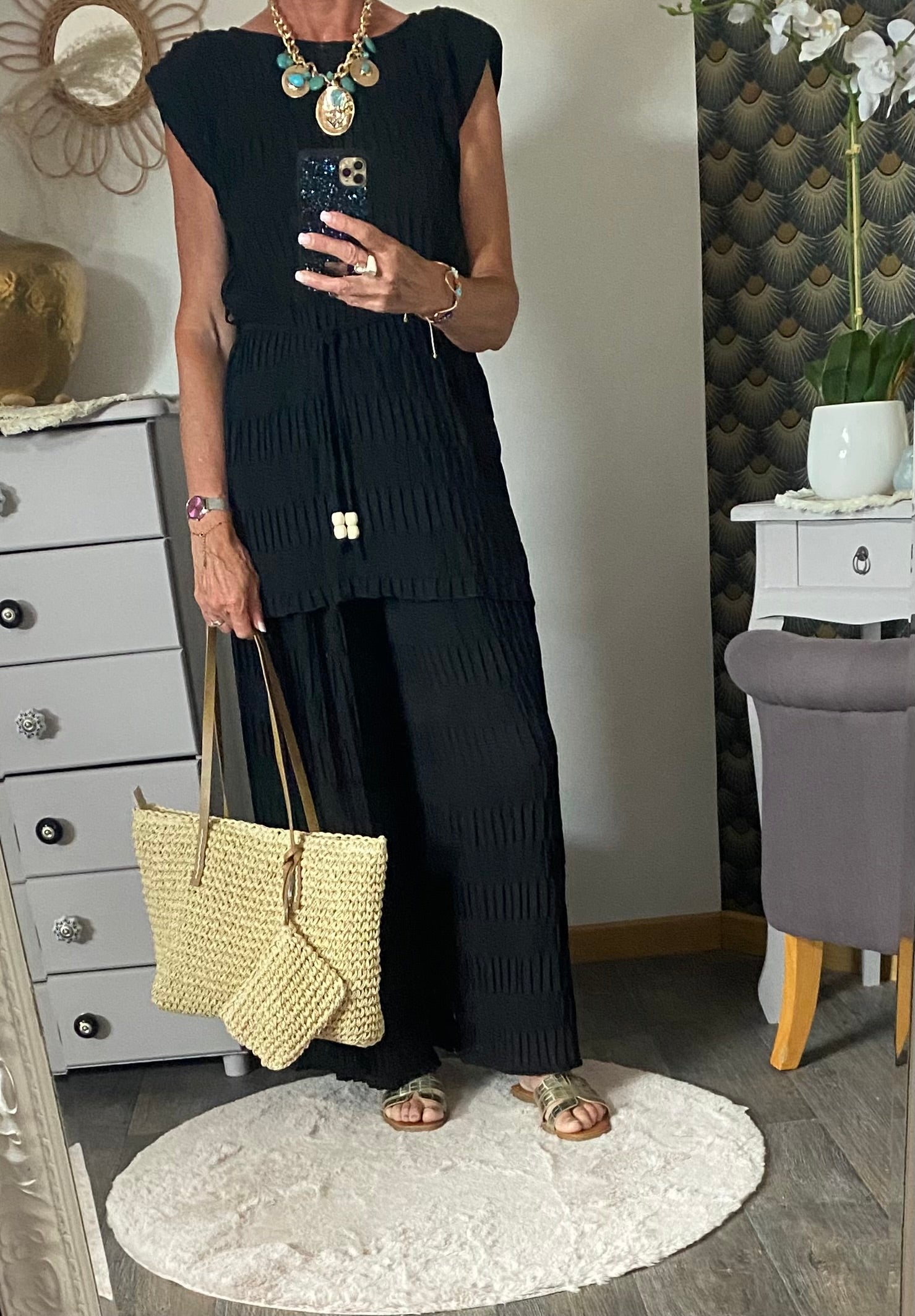 ENSEMBLE   PANTALON GAUFFRE  NOIR TU  36/48