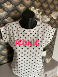 T-SHIRT ICONIC BLANC  POIS NOIR  TU 34/40