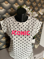 T-SHIRT ICONIC BLANC  POIS NOIR  TU 34/40