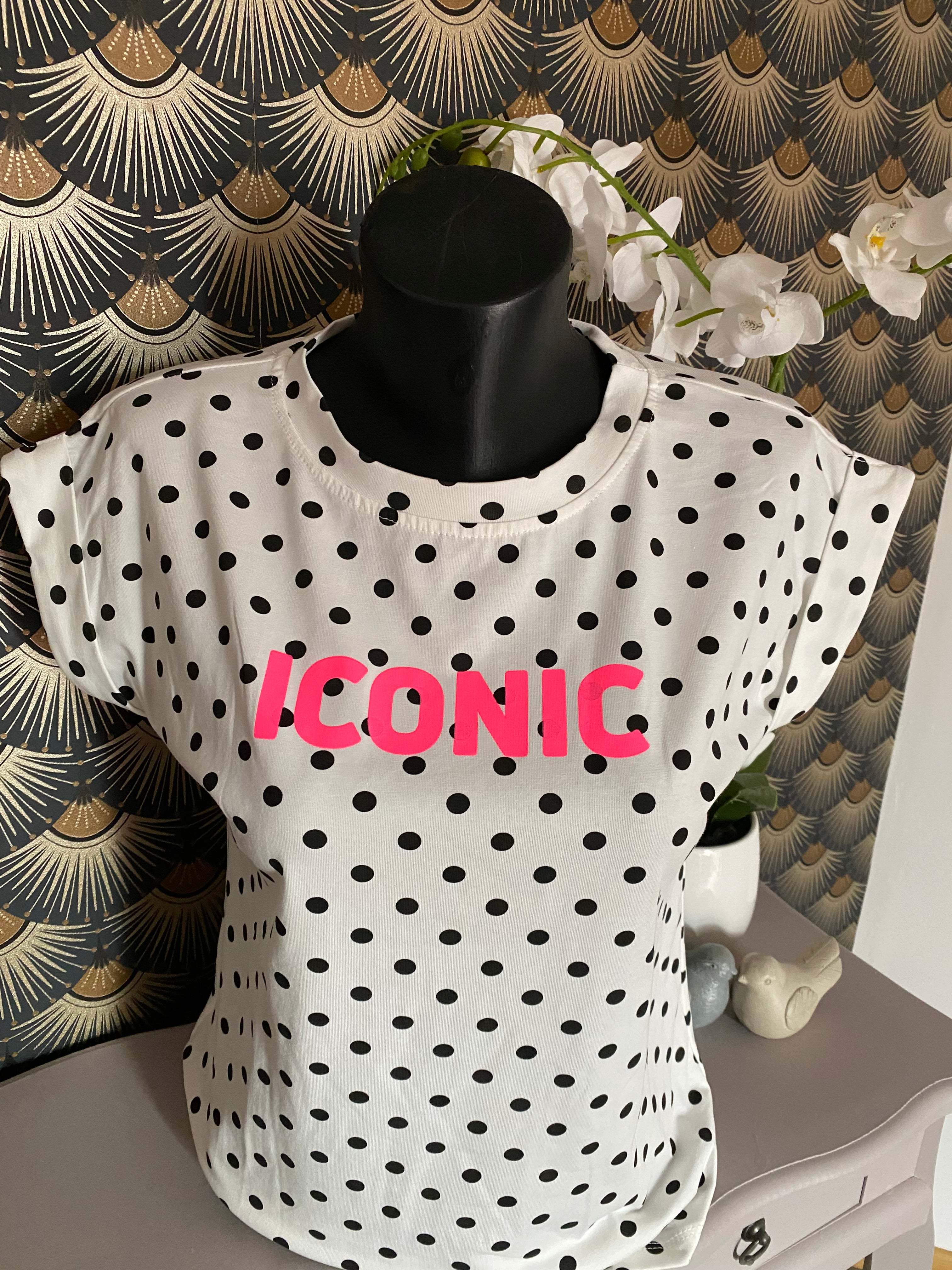 T-SHIRT ICONIC BLANC  POIS NOIR  TU 34/40