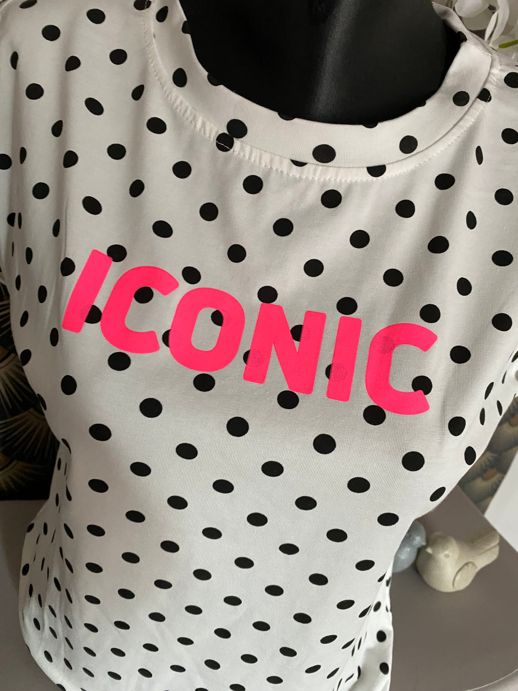 T-SHIRT ICONIC BLANC  POIS NOIR  TU 34/40
