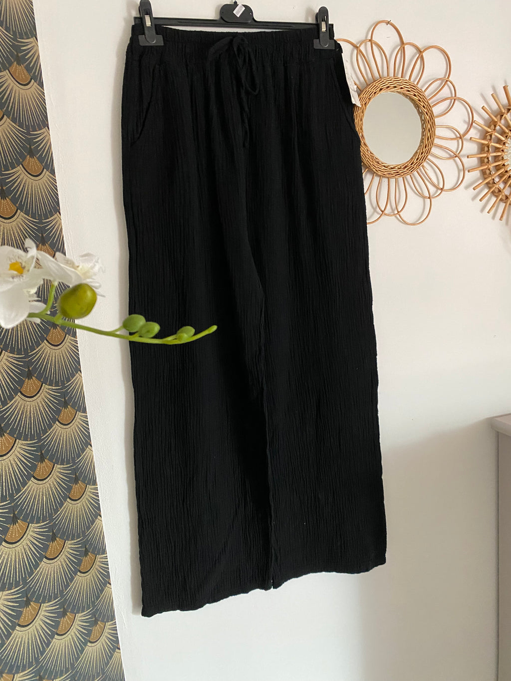 PANTALON GAZE DE COTON NOIR   TU 36/44