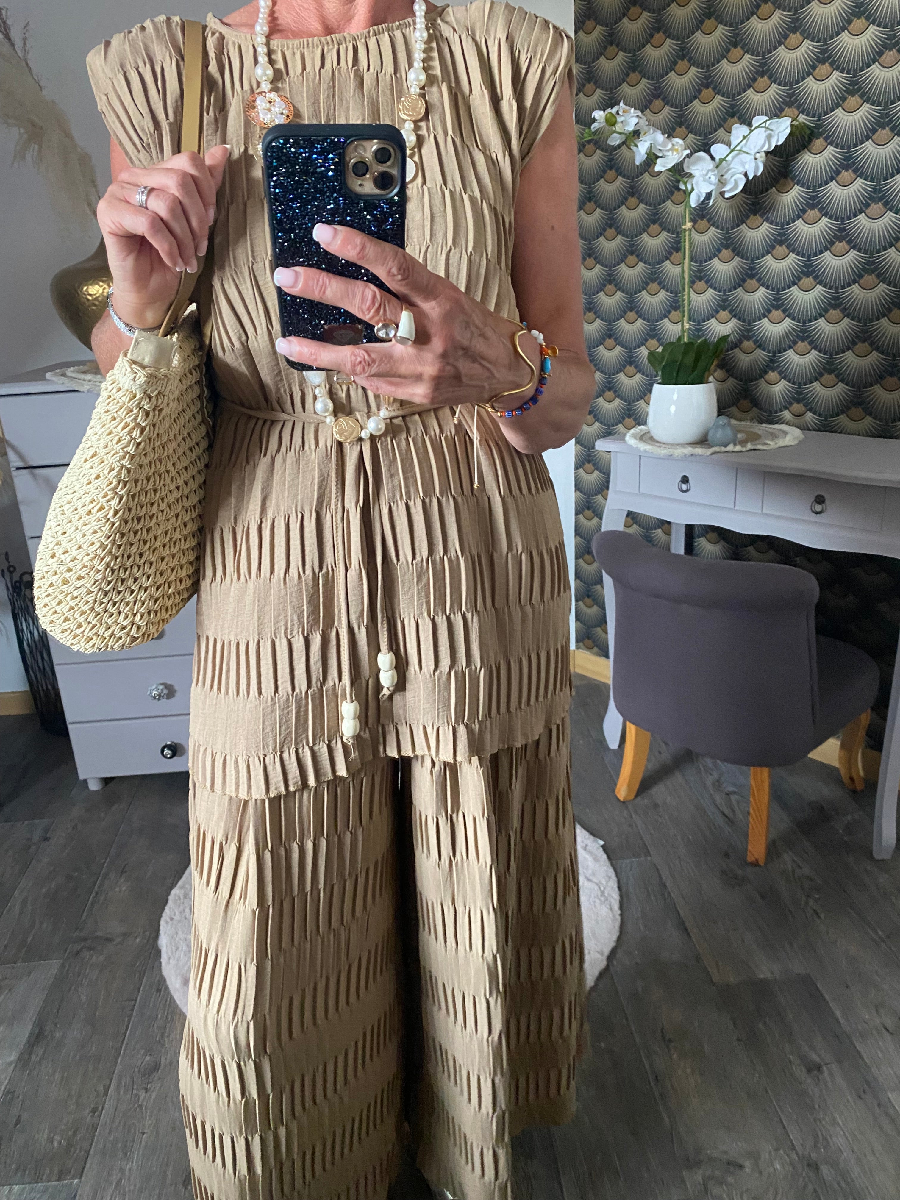 ENSEMBLE   PANTALON GAUFFRE  CAMEL TU  36/48