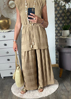 ENSEMBLE   PANTALON GAUFFRE  CAMEL TU  36/48