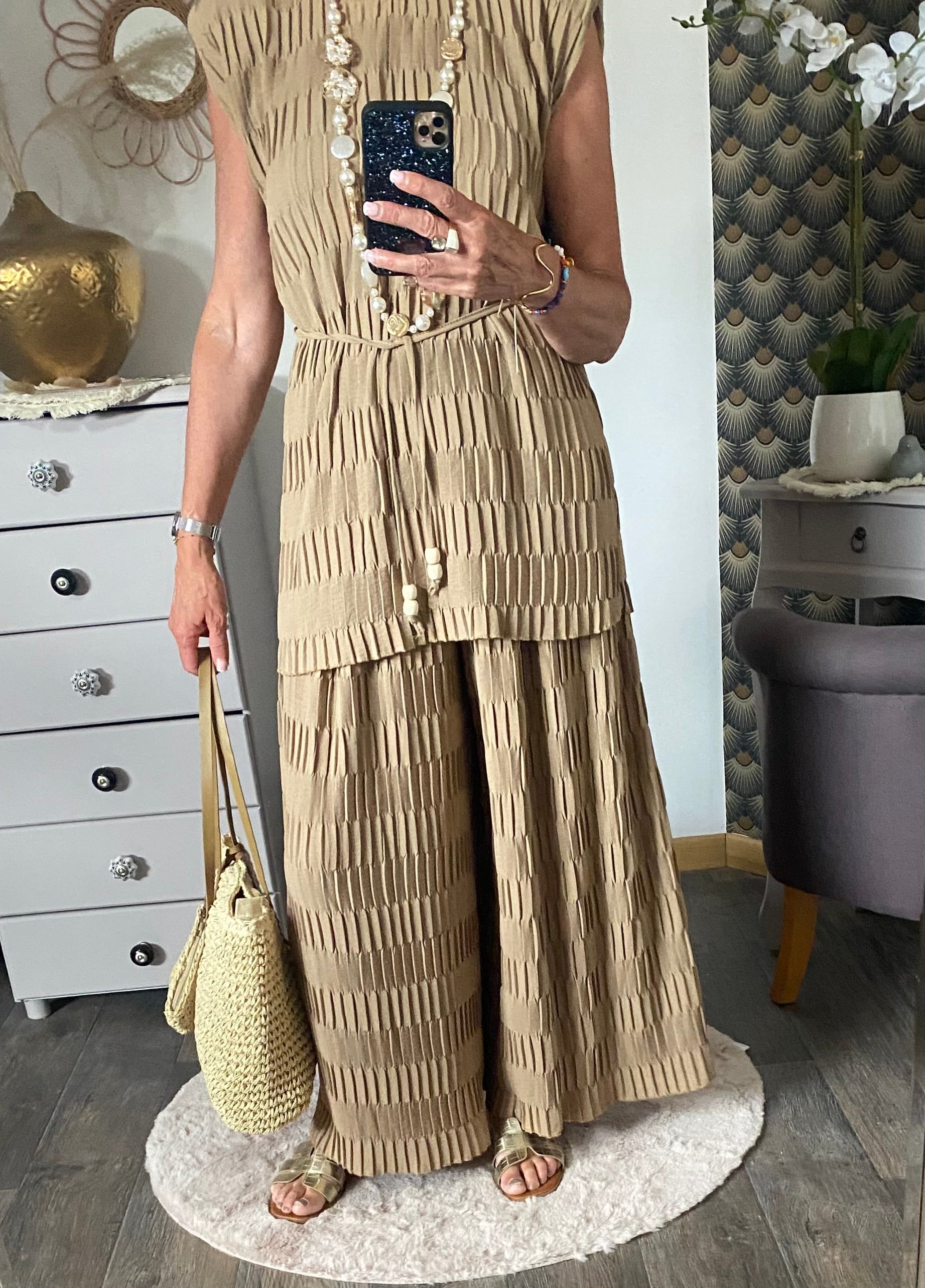 ENSEMBLE   PANTALON GAUFFRE  CAMEL TU  36/48