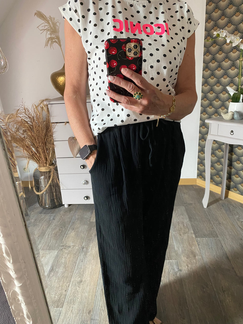 PANTALON GAZE DE COTON NOIR   TU 36/44