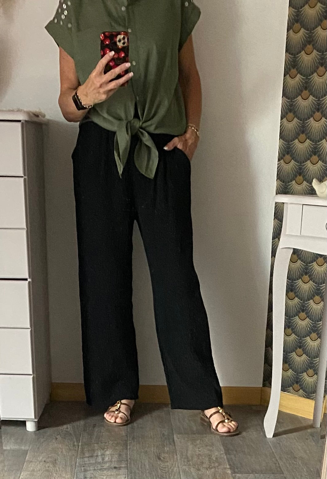 PANTALON GAZE DE COTON NOIR   TU 36/44