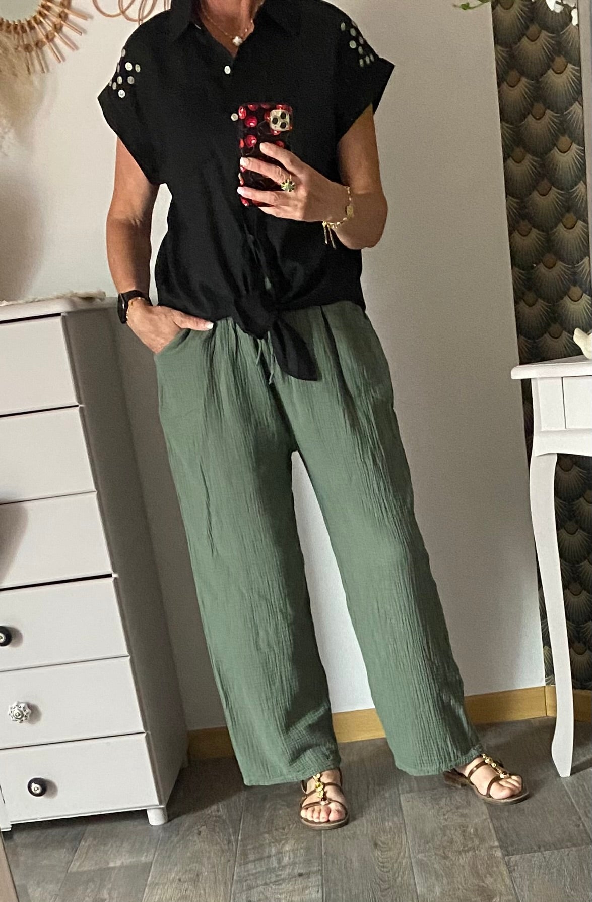 PANTALON GAZE DE COTON KAKI  TU 36/44