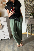 PANTALON GAZE DE COTON KAKI  TU 36/44