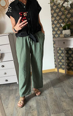 PANTALON GAZE DE COTON KAKI  TU 36/44