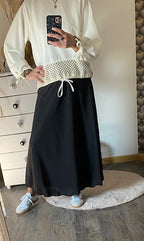 JUPE SATIN LONGUE NOIRE   36/42