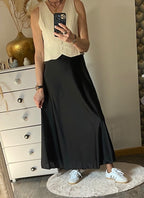 JUPE SATIN LONGUE NOIRE   36/42