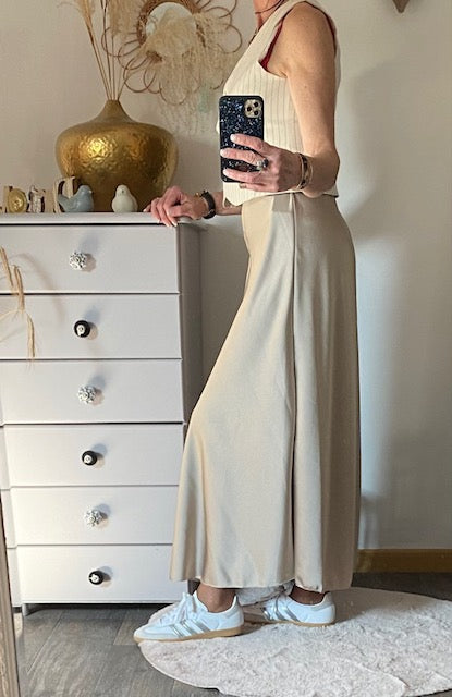 JUPE SATIN LONGUE TAUPE  36/42