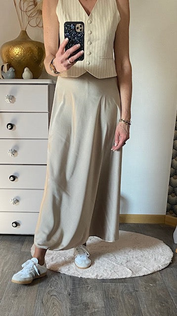 JUPE SATIN LONGUE TAUPE  36/42