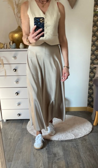 JUPE SATIN LONGUE TAUPE  36/42