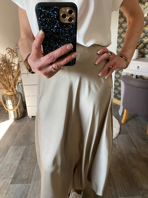 JUPE SATIN LONGUE TAUPE  36/42