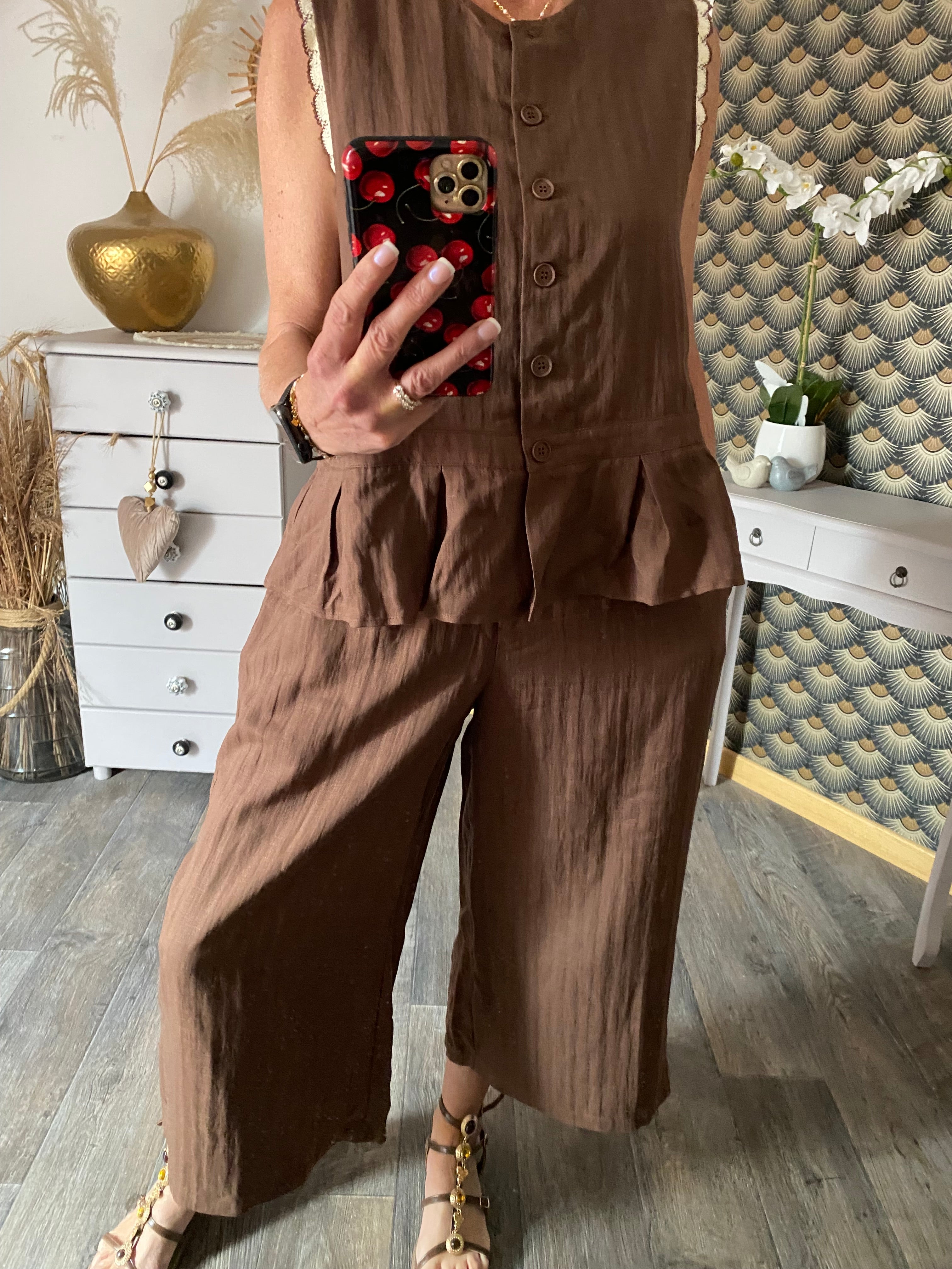 ENSEMBLE PANTACOURT ET TOP  CHOCO TU 36/46