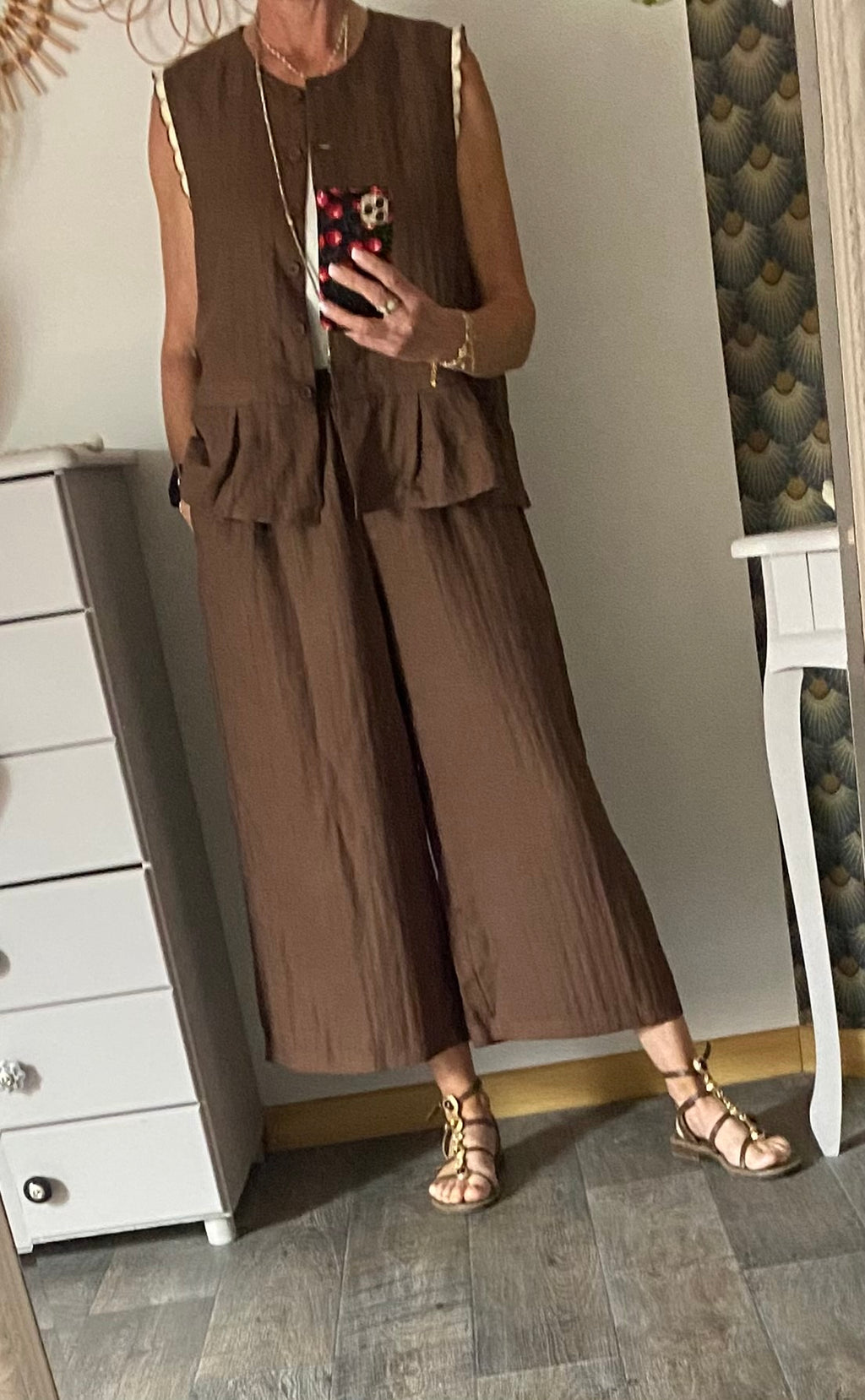 ENSEMBLE PANTACOURT ET TOP  CHOCO TU 36/46