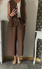 ENSEMBLE PANTACOURT ET TOP  CHOCO TU 36/46