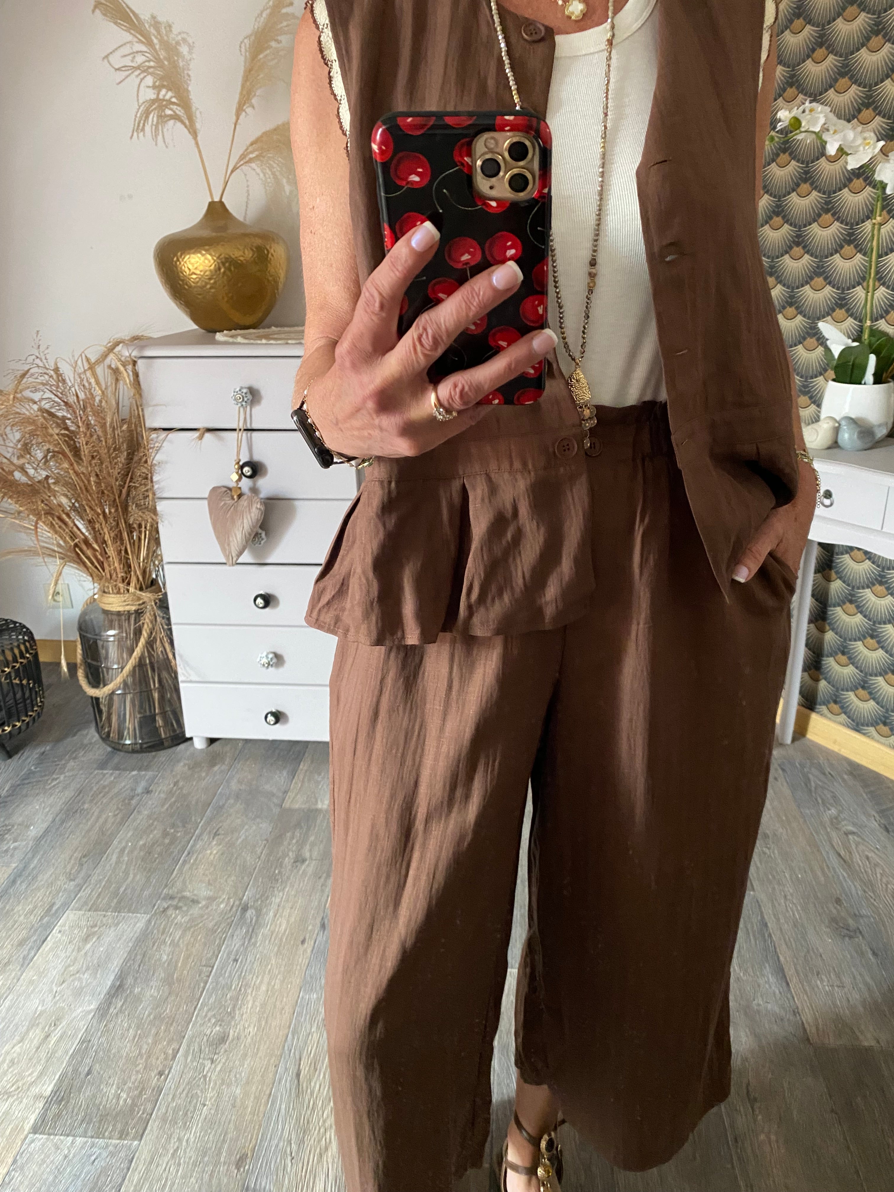 ENSEMBLE PANTACOURT ET TOP  CHOCO TU 36/46