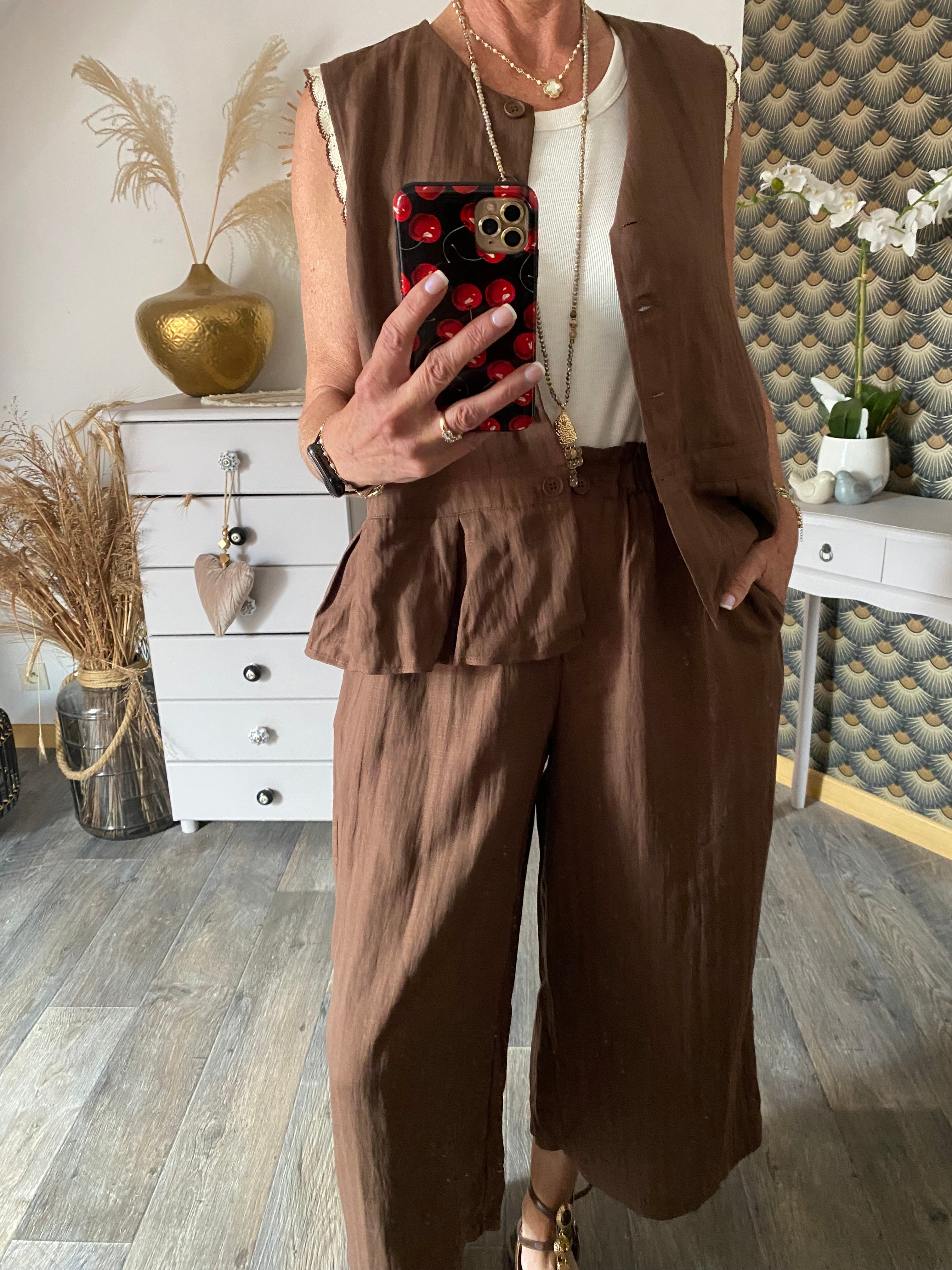 ENSEMBLE PANTACOURT ET TOP  CHOCO TU 36/46