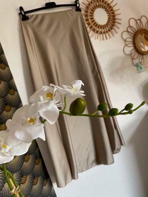JUPE SATIN LONGUE TAUPE  36/42