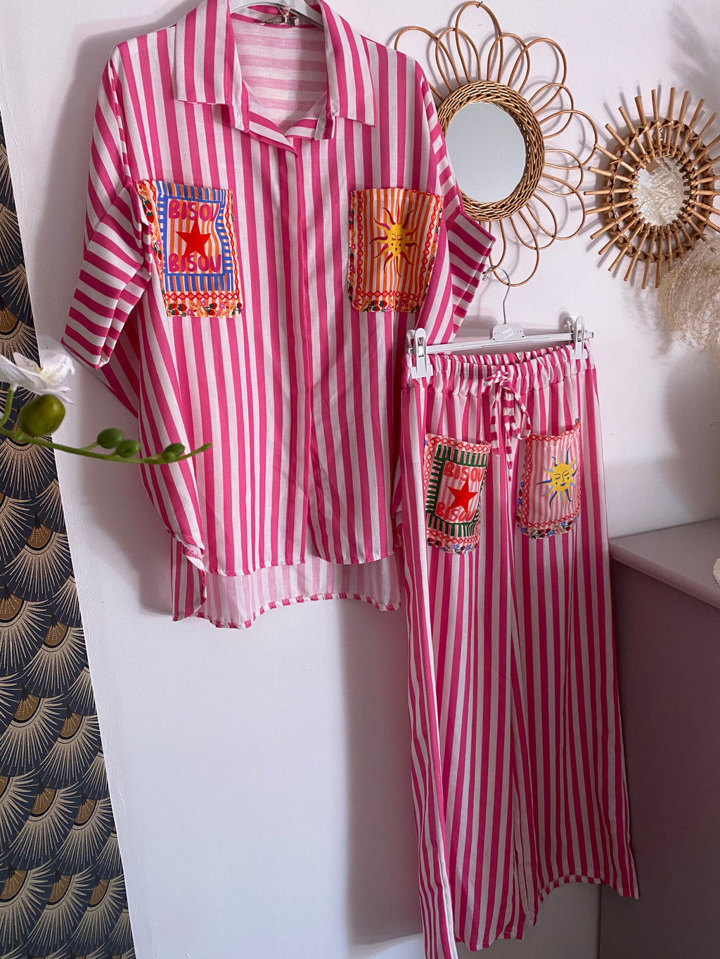ENSEMBLE PANTALON ET CHEMISE BISOU FUSHIA TU 36/44