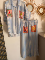 ENSEMBLE PANTALON ET CHEMISE BISOU BLEU TU 36/44