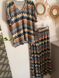 ENSEMBLE PANTALON ET TOP LUREX  BLEU MARINE  TU 38/48