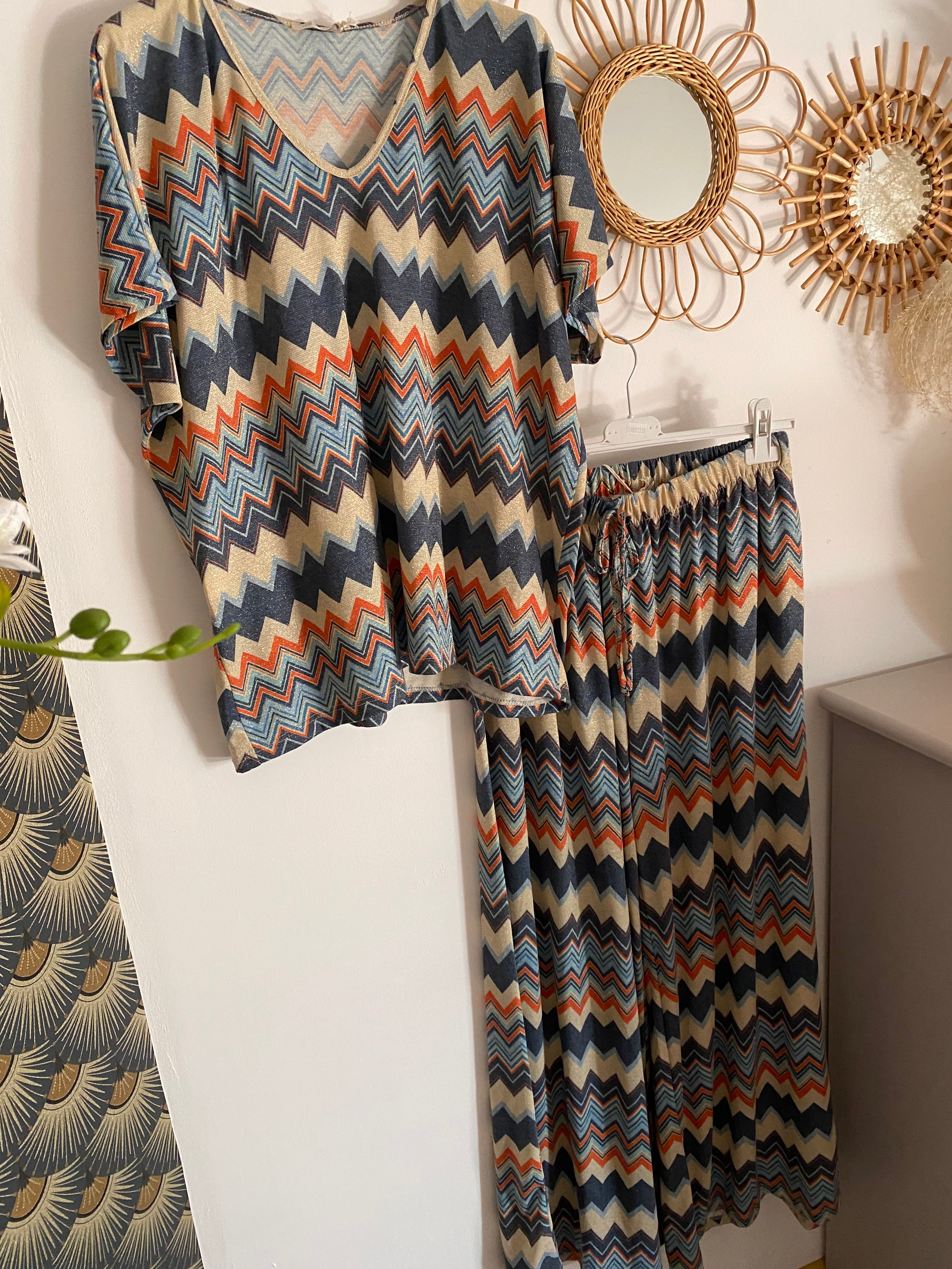 ENSEMBLE PANTALON ET TOP LUREX  BLEU MARINE  TU 38/48