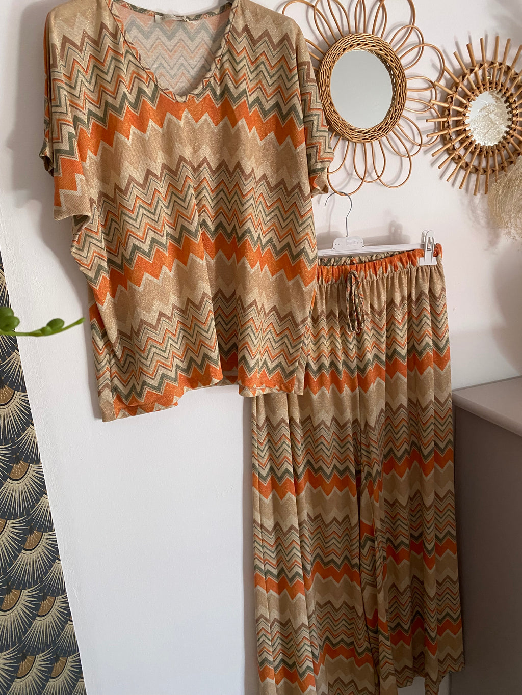 ENSEMBLE PANTALON ET TOP LUREX  BEIGE  TU 38/48