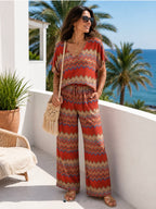 ENSEMBLE PANTALON ET TOP LUREX  ROUGE TU 38/48