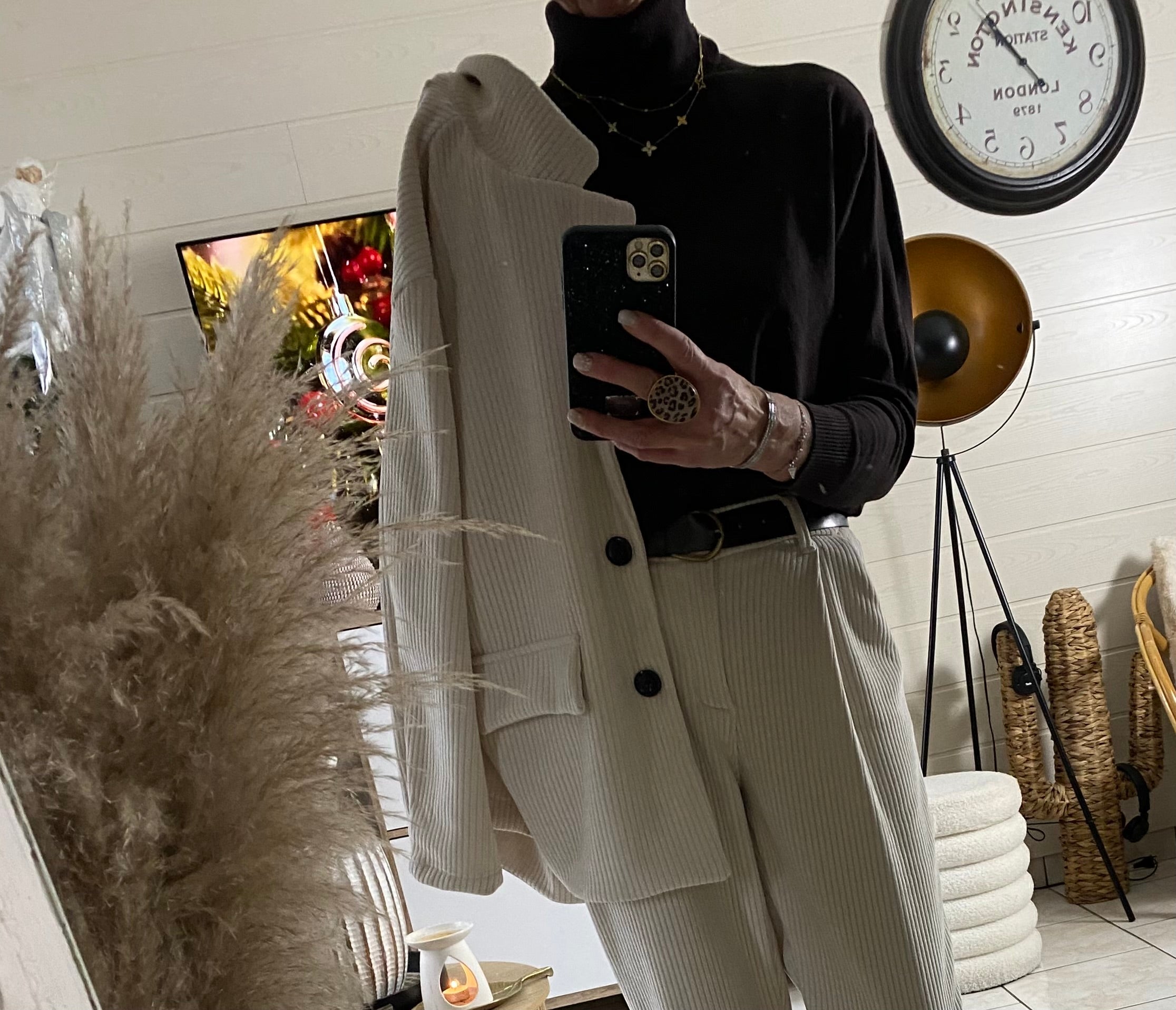VESTE VELOURS COTELE ECRU TU 36/44