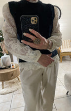 ENSEMBLE PULL ET BLOUSE BRODEE TU 34/40
