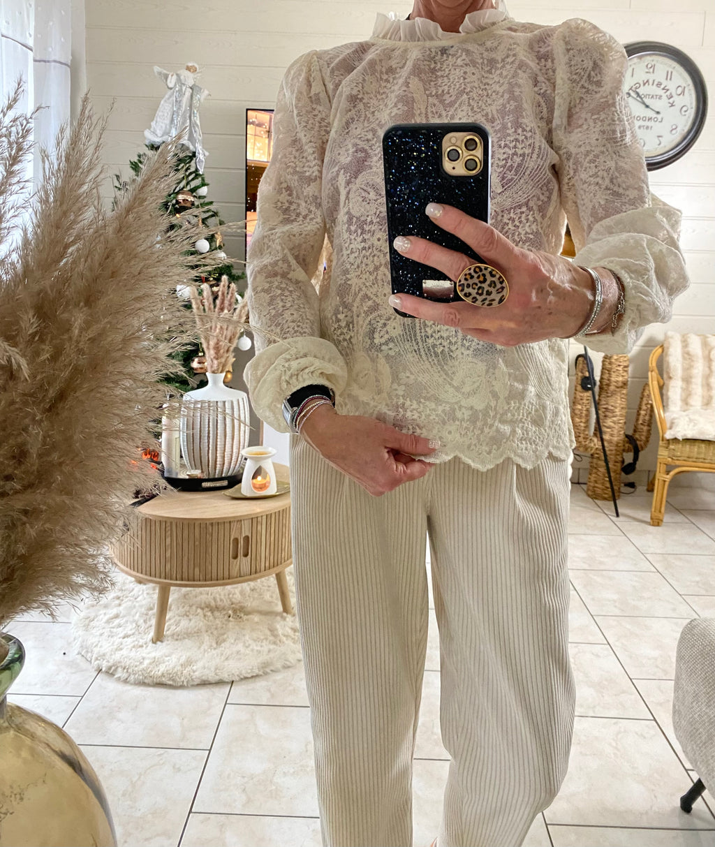 ENSEMBLE PULL ET BLOUSE BRODEE TU 34/40