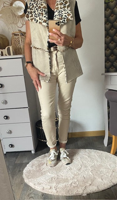 VESTE SANS MANCHE LEOPARD ECRU    36/42 petit 44