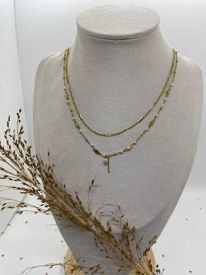 COLLIER DOUBLE RANGS  REGINA  PERLES D'EAU DOUCE