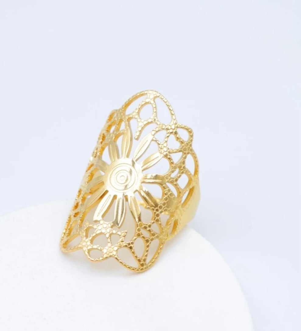 BAGUE DENTELLE ACIER INOXYDABLE DOREE