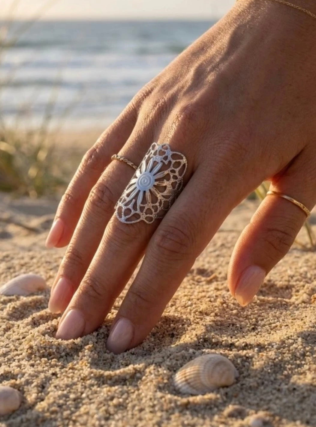 BAGUE DENTELLE ACIER INOXYDABLE ARGENT