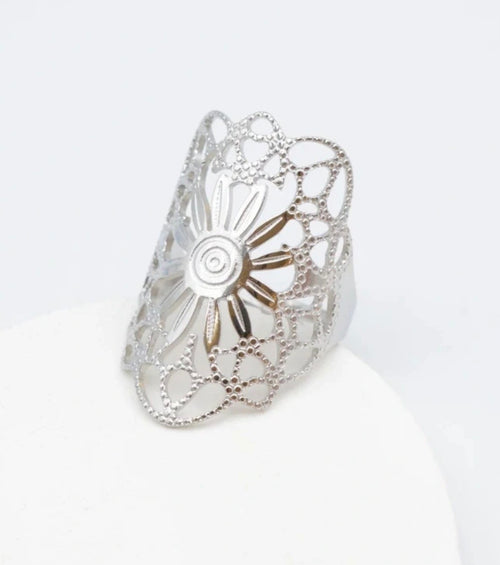 BAGUE DENTELLE ACIER INOXYDABLE ARGENT